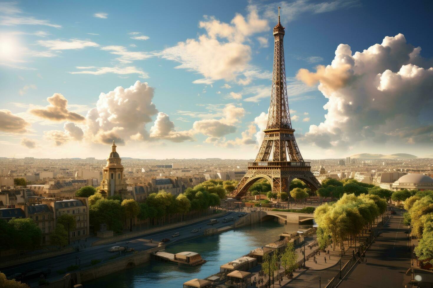 ai generiert Eiffel Turm im Paris, Frankreich. schön Panorama- Sicht, Eiffel Turm Stadt, ai generiert foto