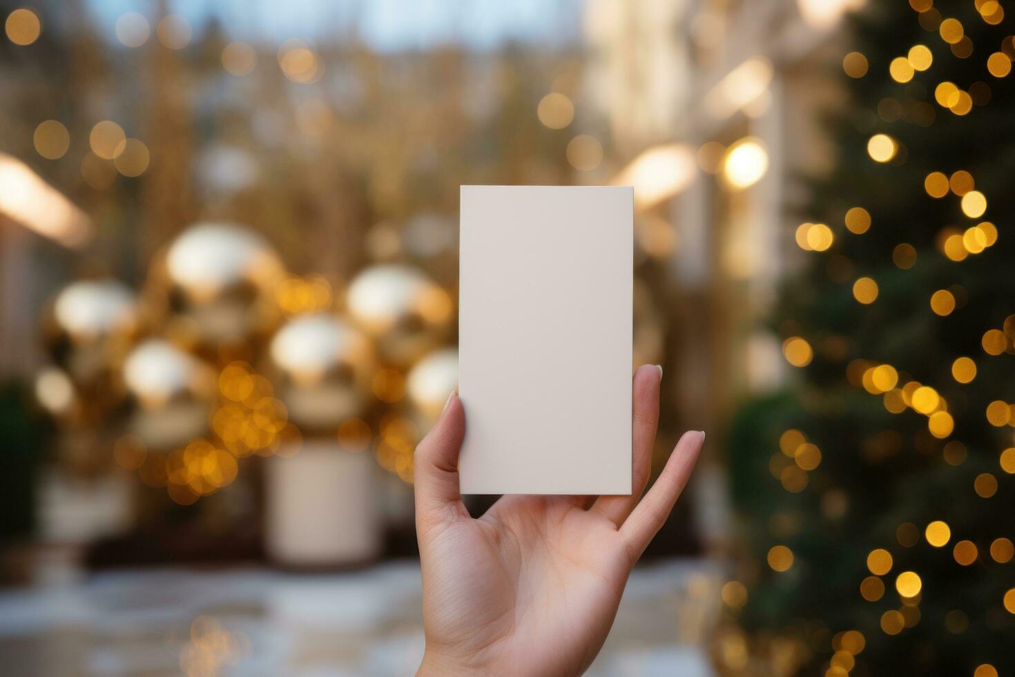 ai generiert Person halten Papier mit Weihnachten Beleuchtung Hintergrund foto