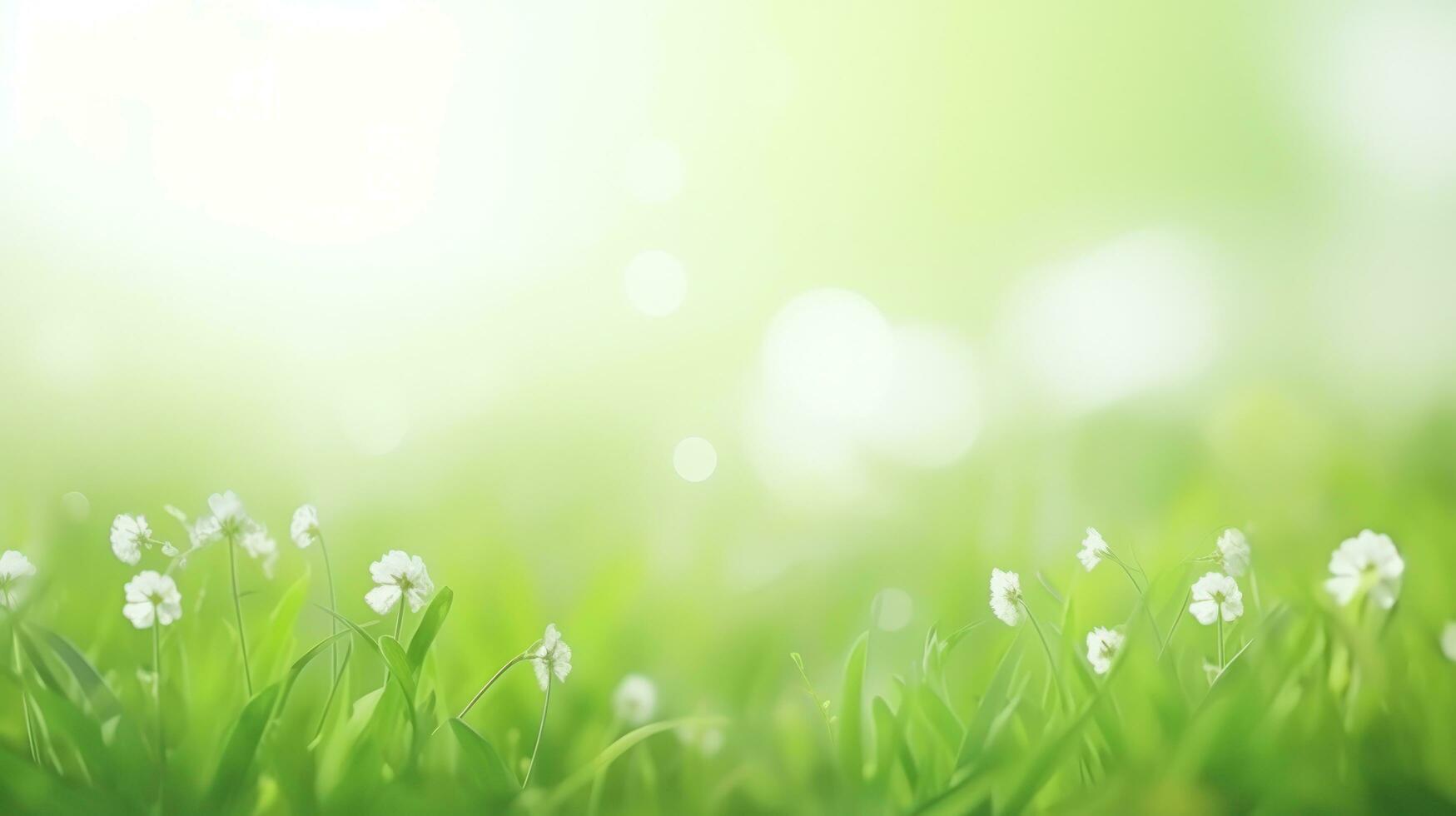 ai generiert Frühling Grün Wiese gegen Blau Himmel Hintergrund foto