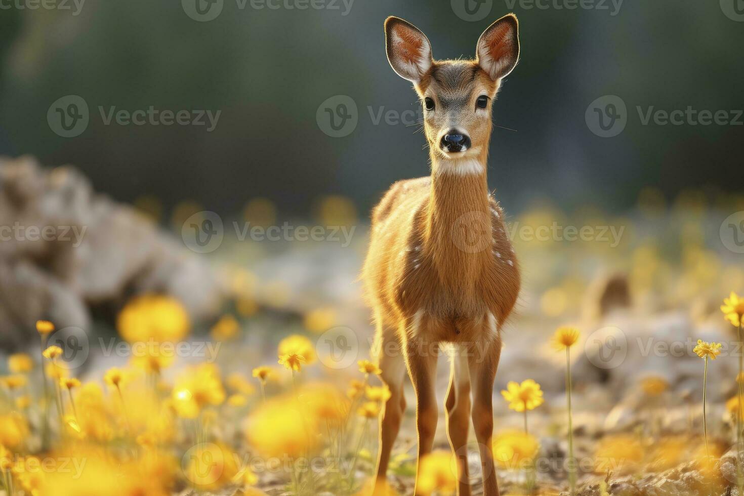 ai generiert weiblich Rogen Hirsch mit schön Blume. ai generiert foto