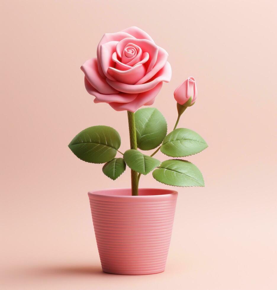 ai generiert rot Rose im ein Rosa Topf isoliert foto