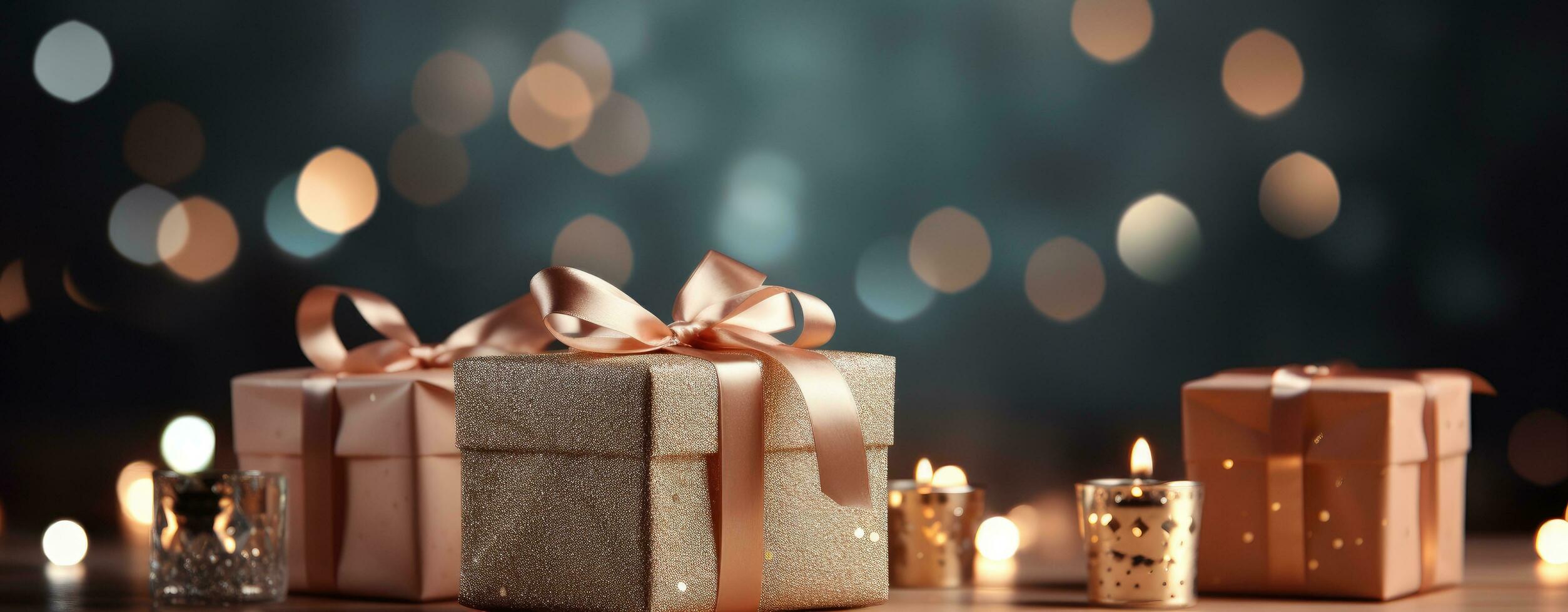 ai generiert ein Geschenk und Verpackung Papier mit glänzend Geschenk Weihnachten foto