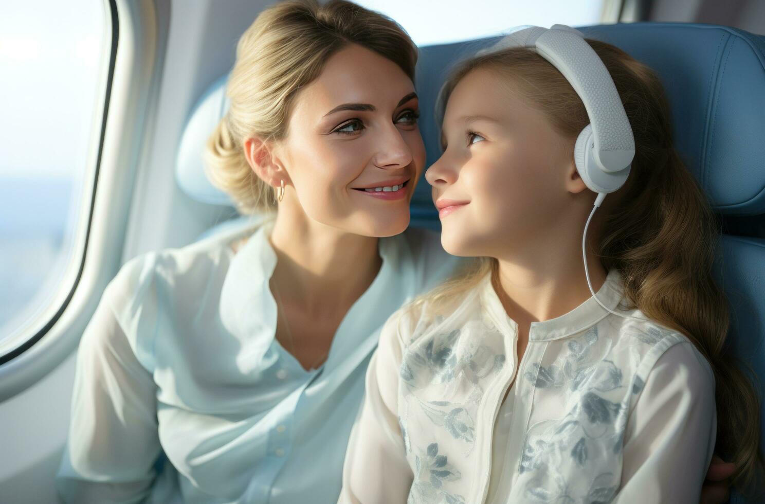 ai generiert Frauen Reisen mit Familie auf Flüge foto