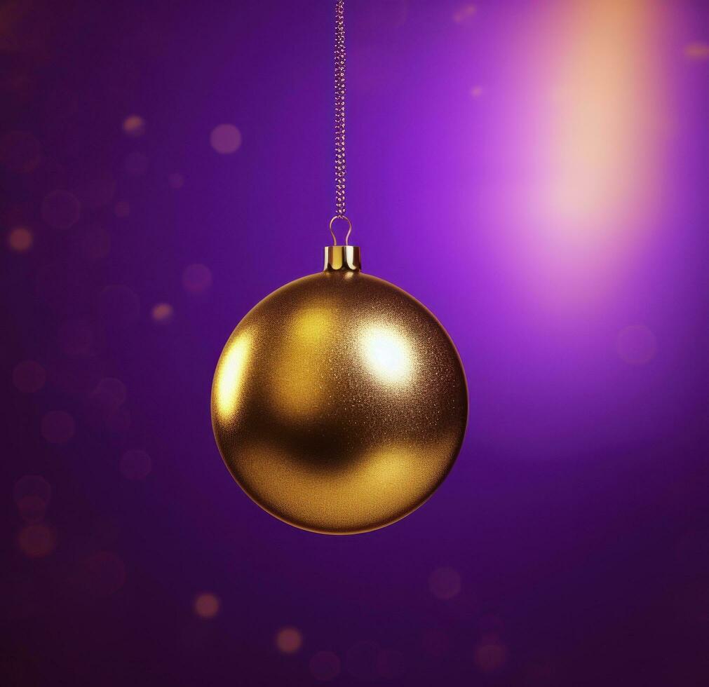 ai generiert ein golden Weihnachten Ornament auf lila Hintergrund, foto