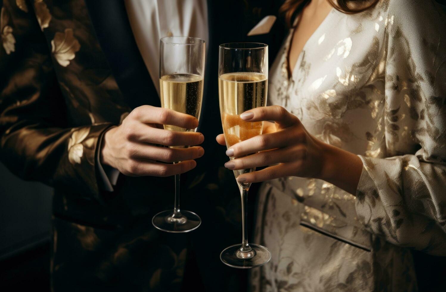 ai generiert zwei Menschen sind Toasten Champagner beim ein Party foto