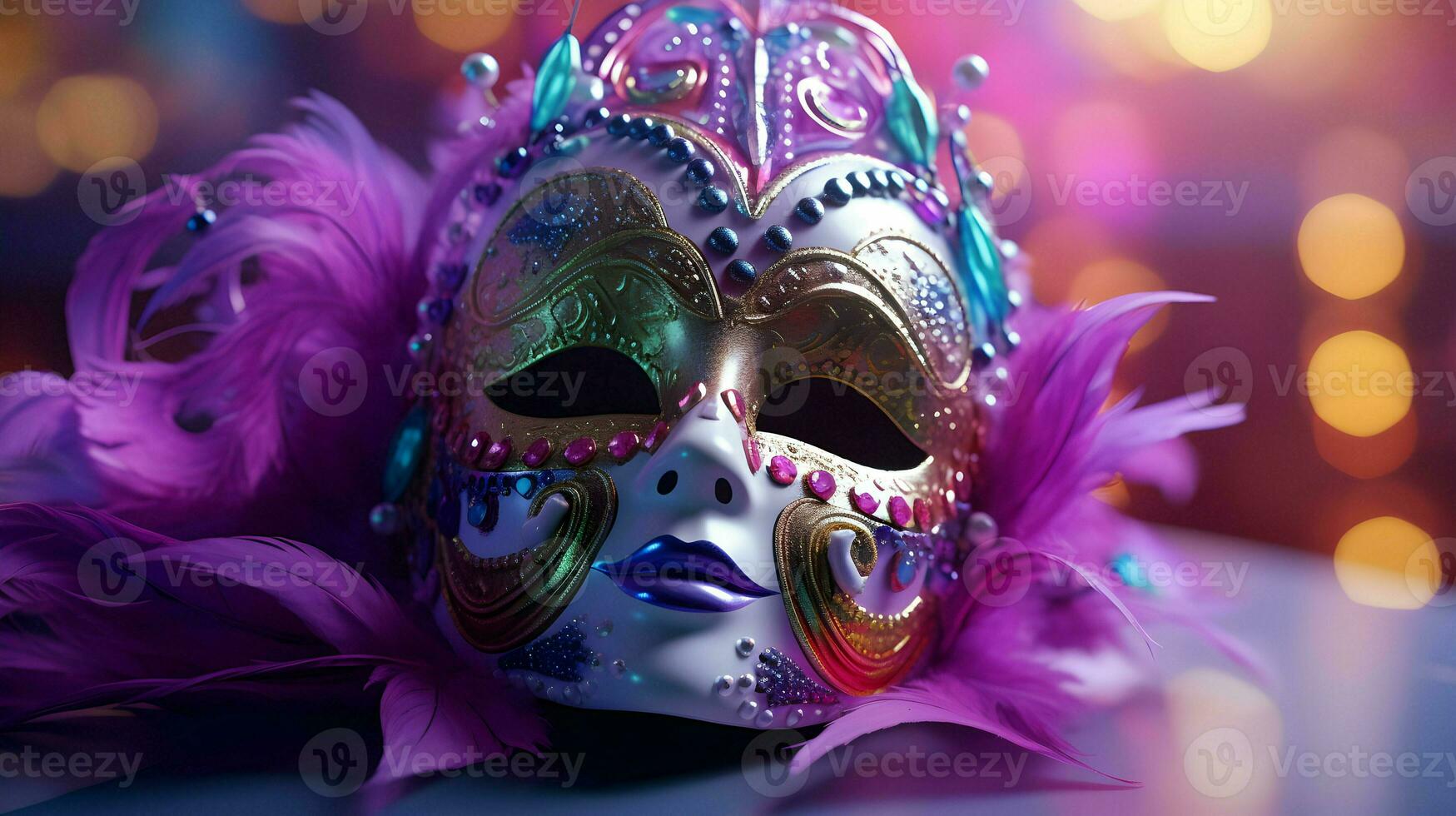 ai generiert Karneval gras Hintergrund Maske zum glücklich Karneval gras Tag isoliert Bokeh Hintergrund foto