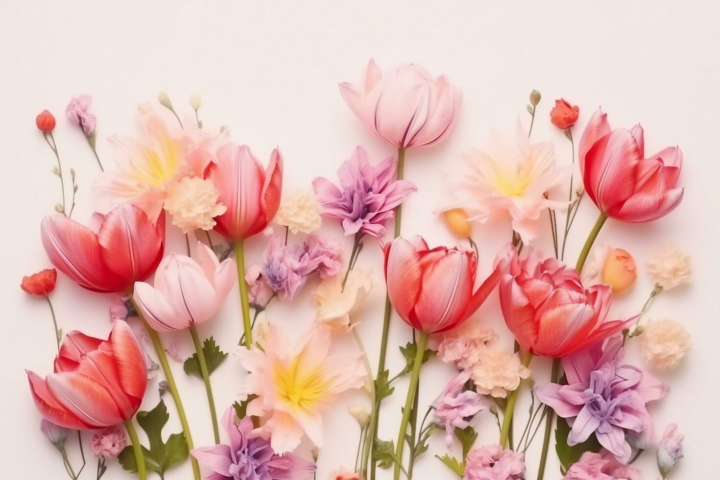 ai generiert schön Frühling Blumen auf Weiß Hintergrund. generativ ai. foto