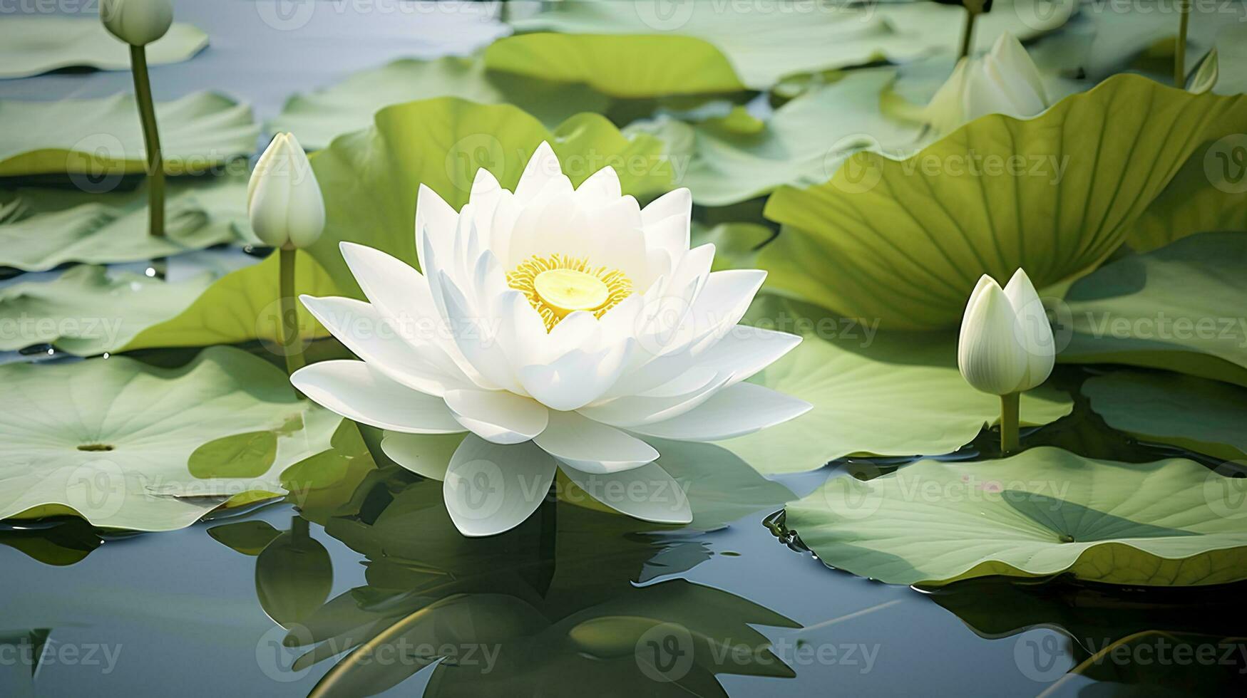 ai generiert Weiß Lotus Blume im Wasser. ai generiert foto