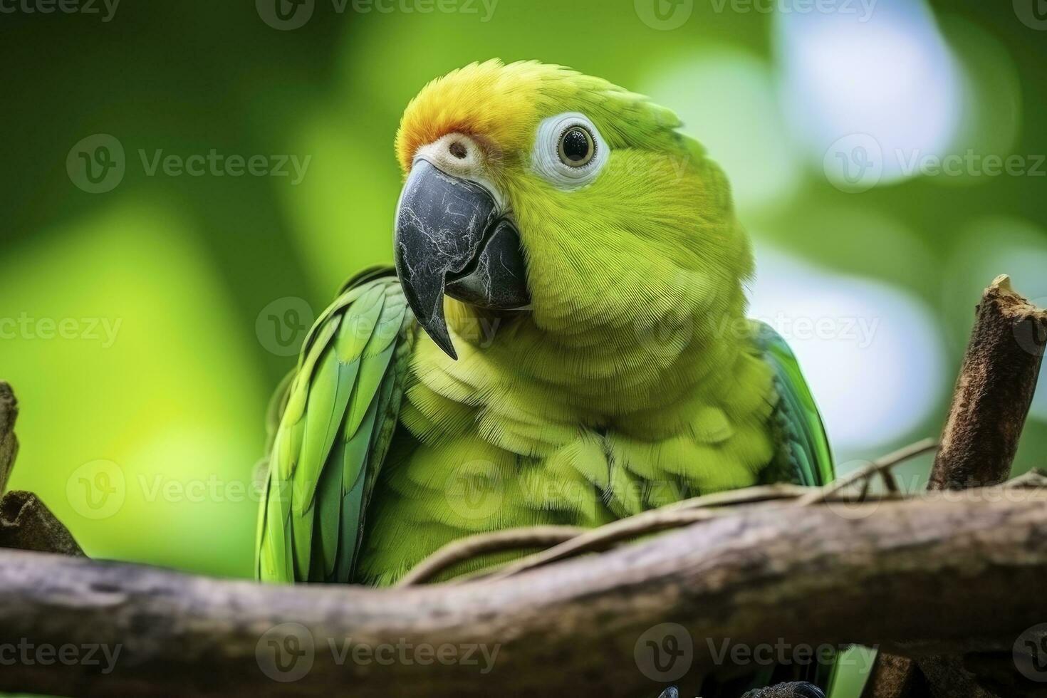 ai generiert ein Grün Papagei auf ein Ast. ai generiert foto