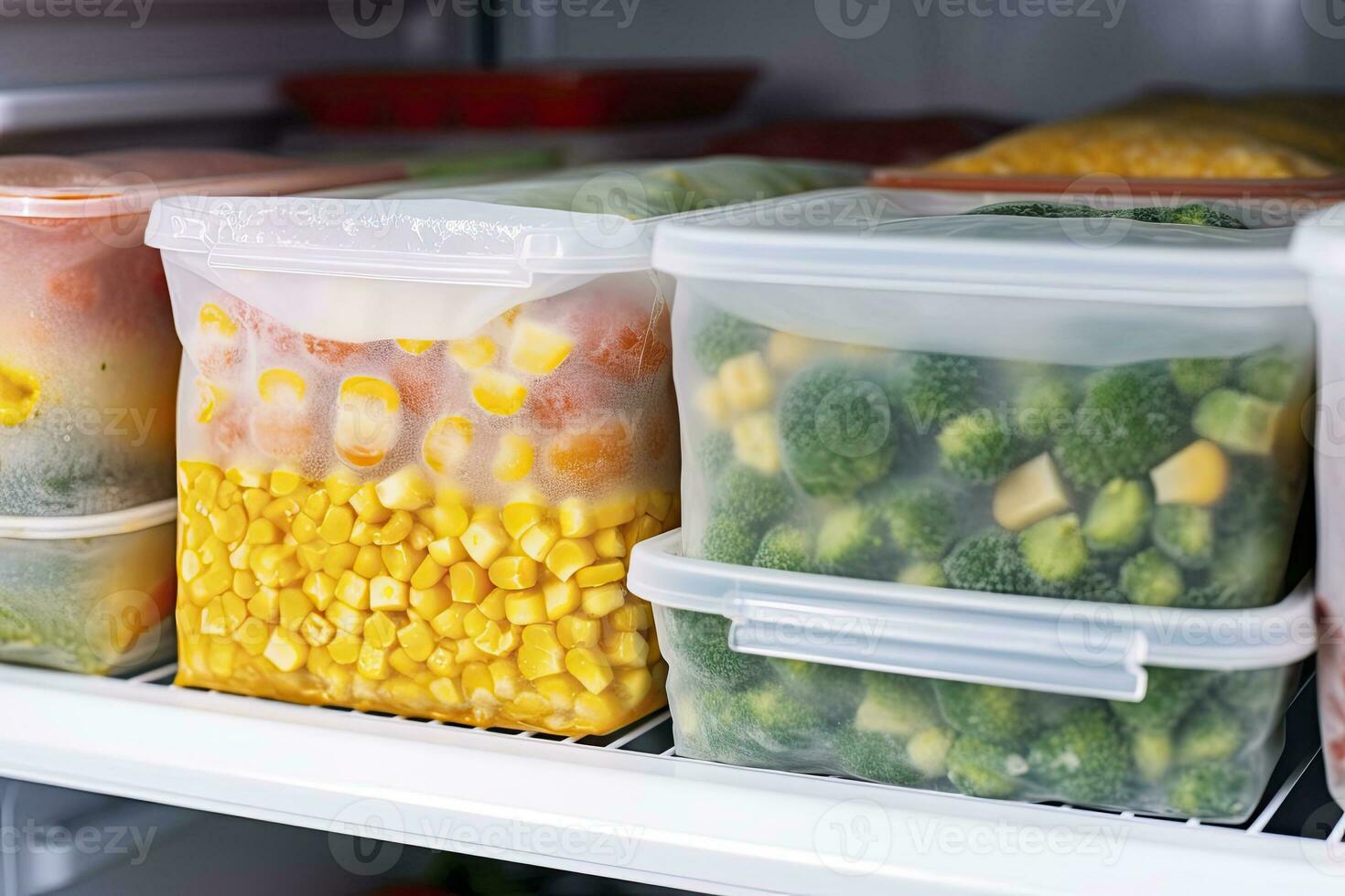 ai generiert gefroren Essen im das Gefrierschrank. gefroren Gemüse. ai generiert foto