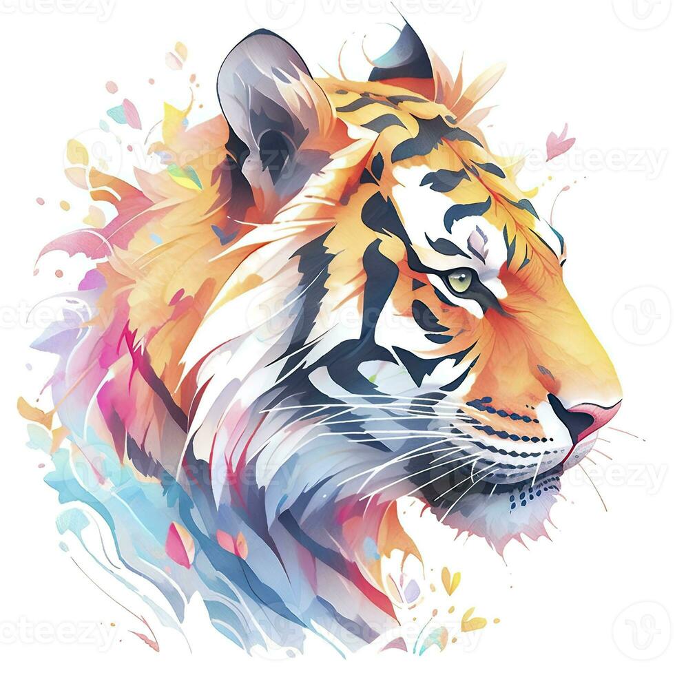 ai generiert Aquarell Tiger Kopf auf isoliert mit Weiß Hintergrund. ai generiert foto