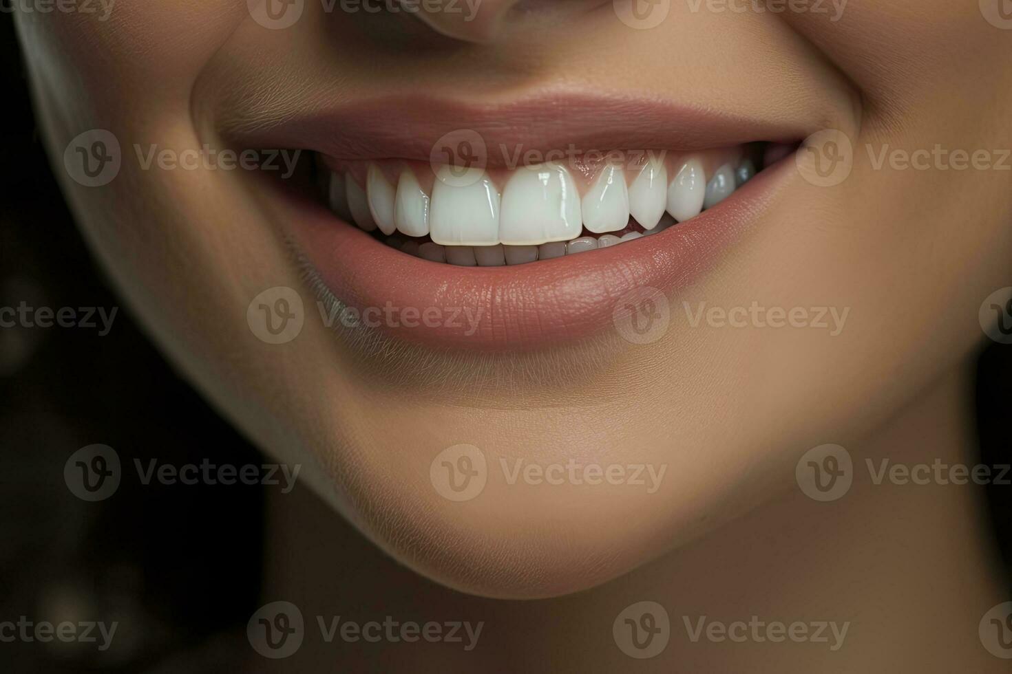 ai generiert schließen oben von ein Lächeln mit nett Weiß Zähne. ai generiert foto