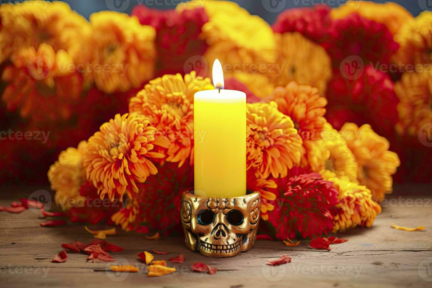 ai generiert Kerzen und Ringelblume Blumen. Tag von das tot Konzept dia de los Muertos. ai generiert foto