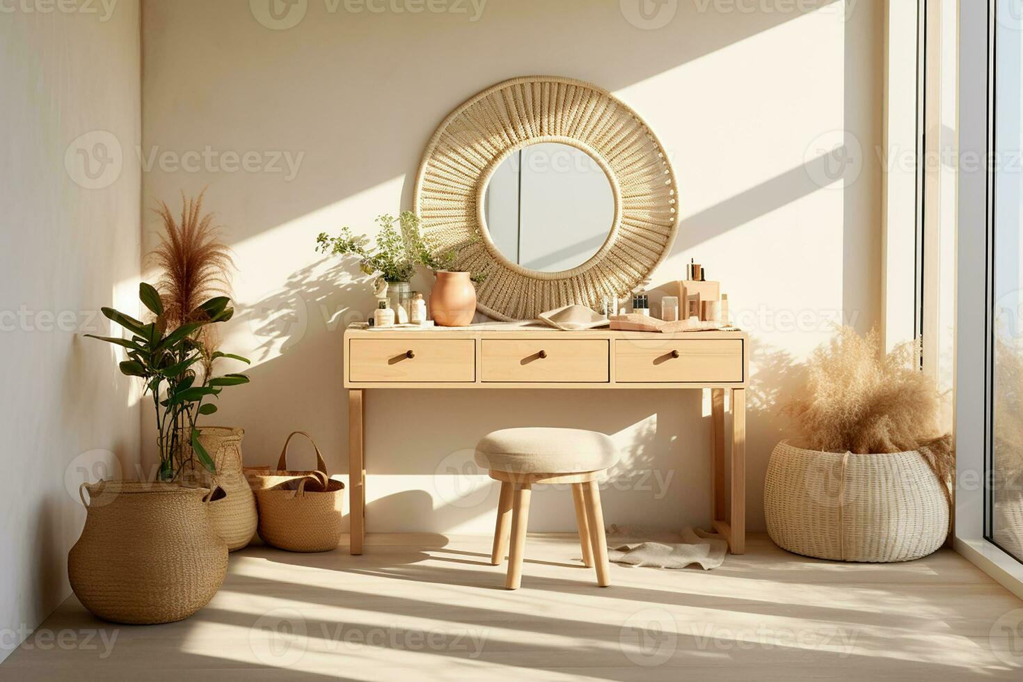 ai generiert 3d gerendert minimal Stil modern Möbel im Leben Zimmer Innere Design mit modern Stuhl foto
