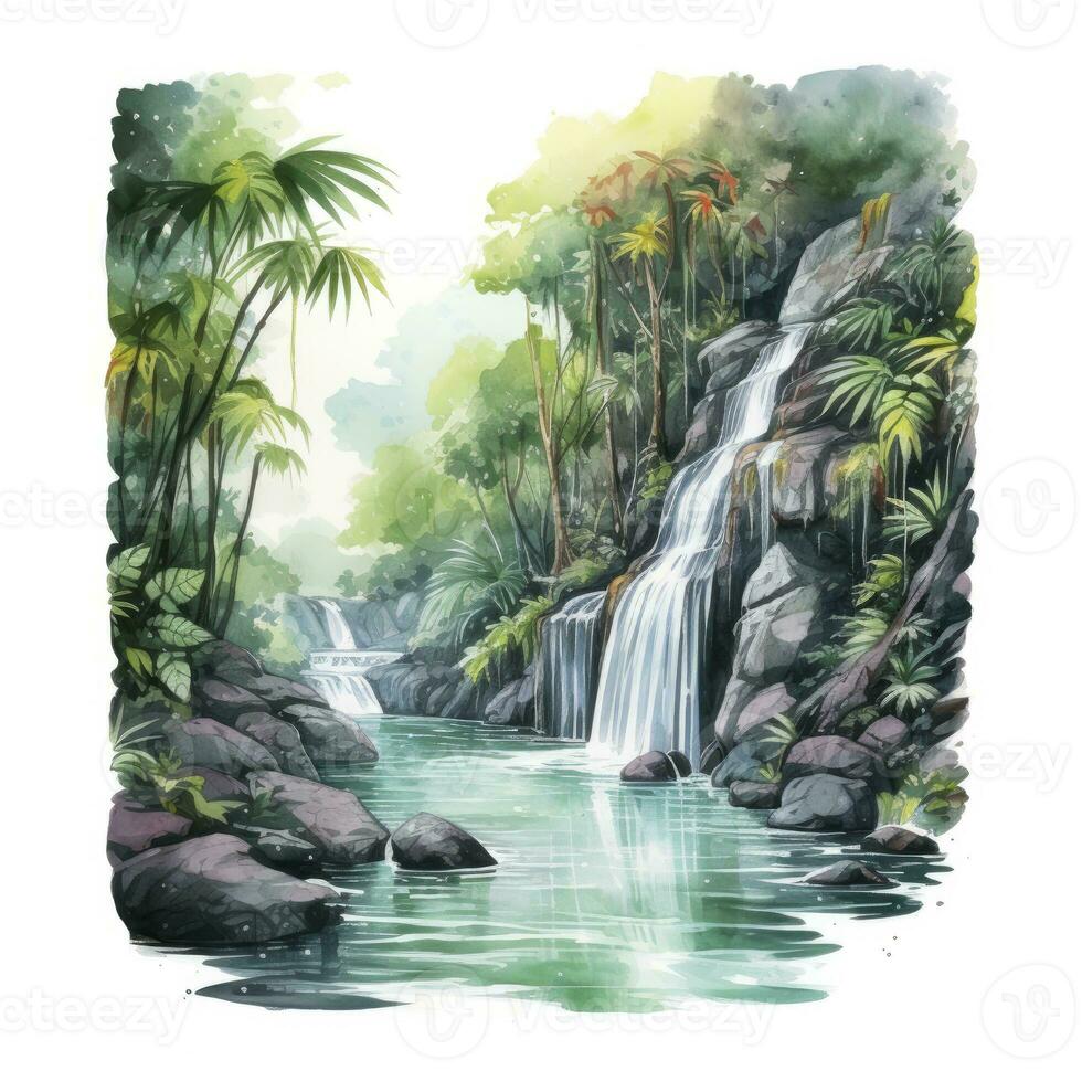 ai generiert Grün tropisch Wasserfall im das Wald. ai generiert foto