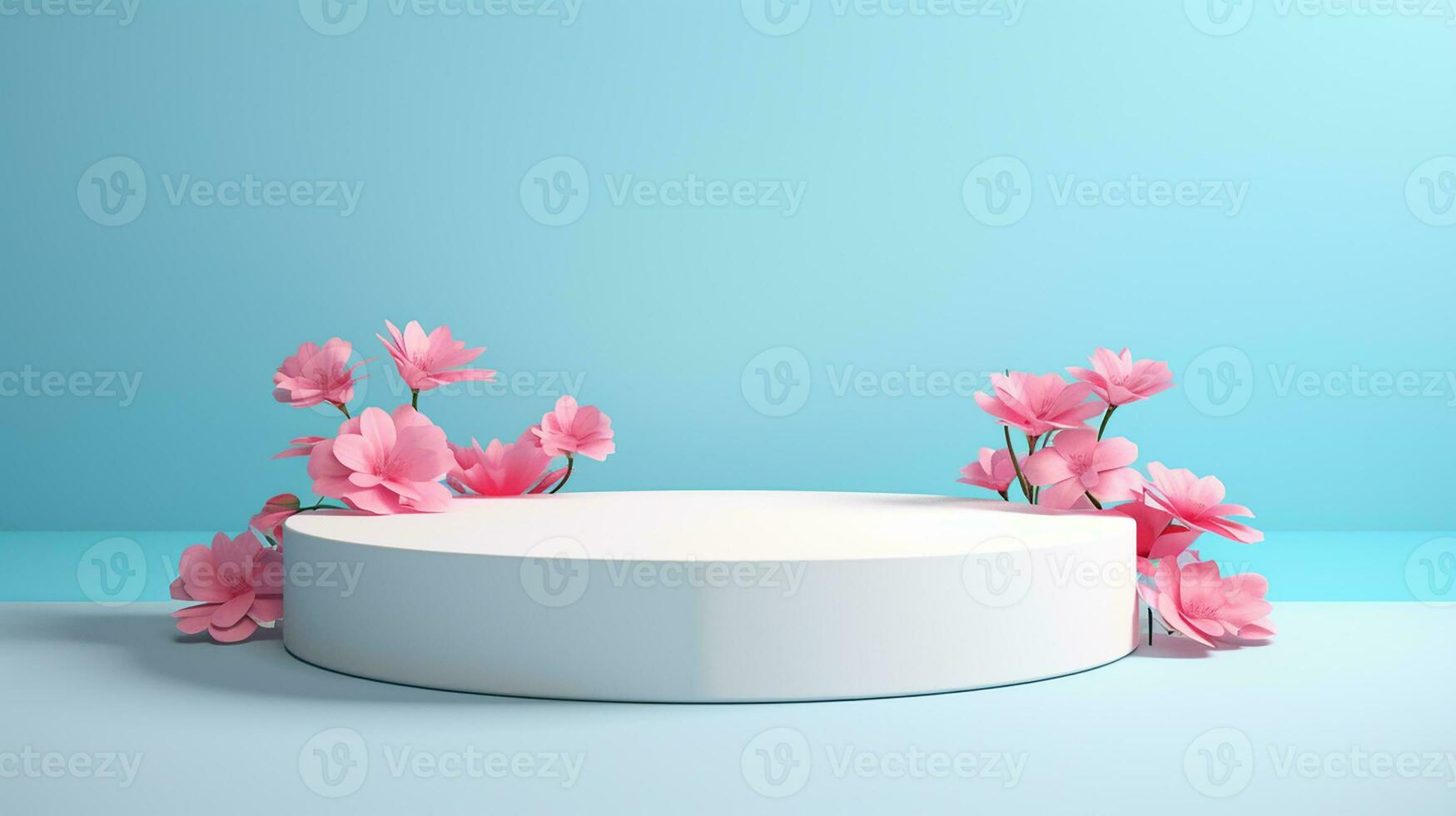 ai generiert 3d gerendert Pastell- leeren Anzeige Podium mit Blumen minimal Szene zum Produkt Anzeige Präsentation foto