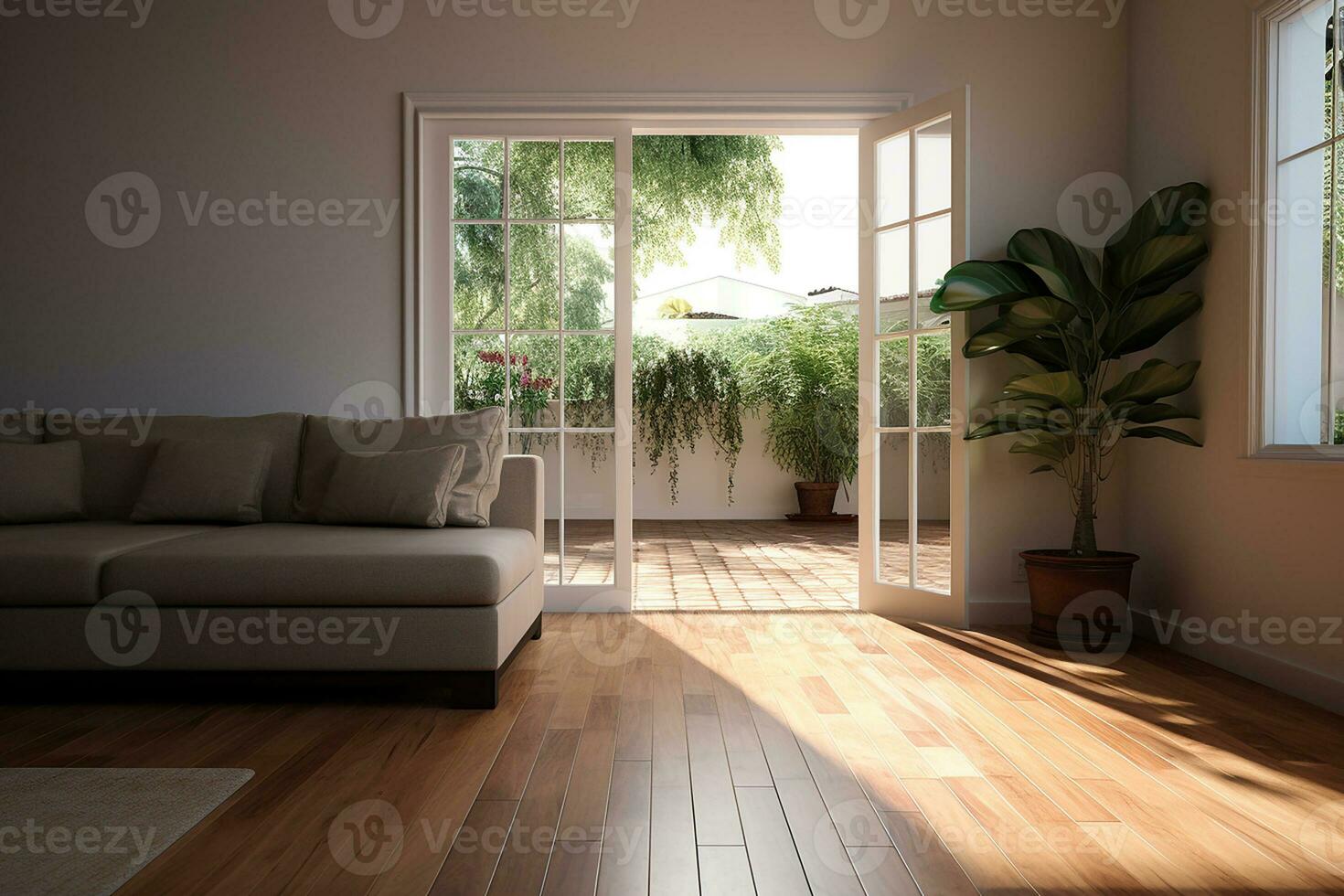 ai generiert 3d gerendert minimal Stil modern Leben Zimmer Innere Design mit Sofa foto