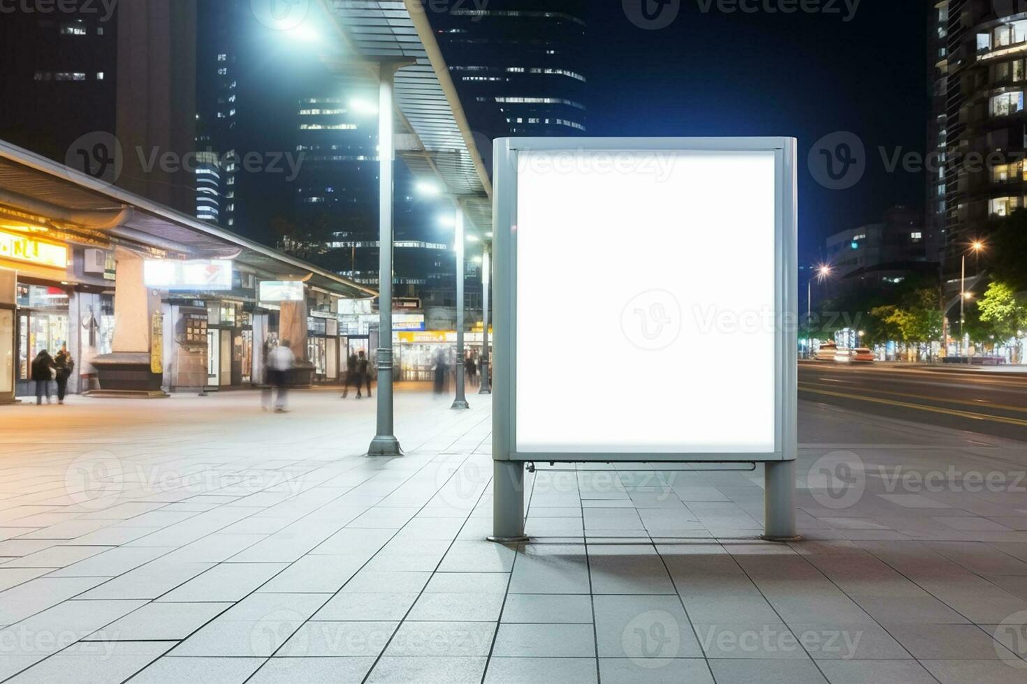 ai generiert leer Plakatwand Attrappe, Lehrmodell, Simulation U-Bahn Bahnhof Vitrinen modern die Architektur Design foto