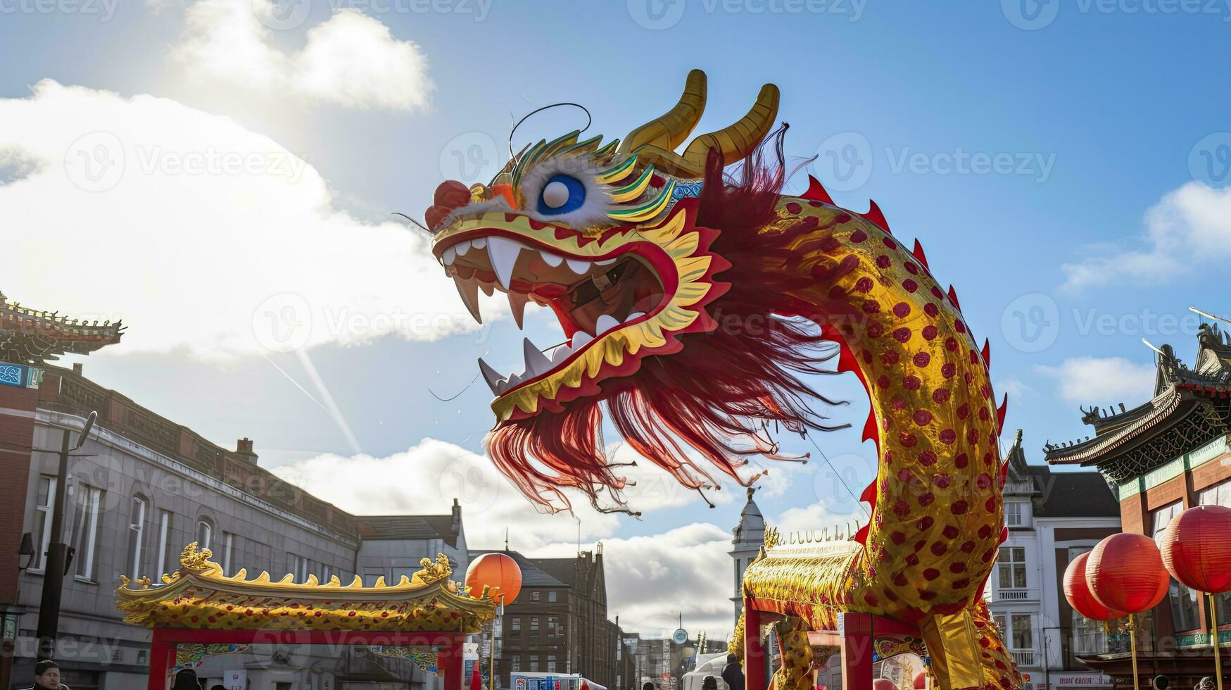 ai generiert Chinesisch Drachen unter ein hell Himmel. ai generiert foto