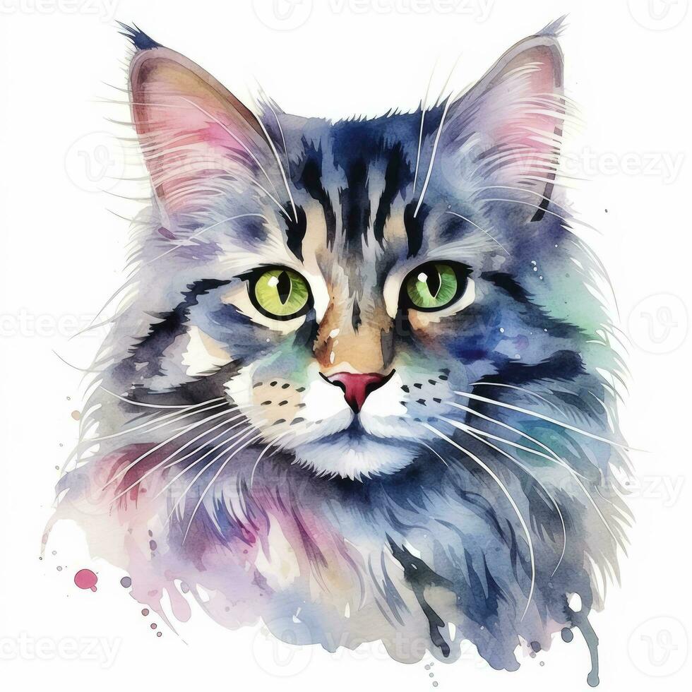 ai generiert Aquarell Katze Clip Kunst auf Weiß Hintergrund. ai generiert foto