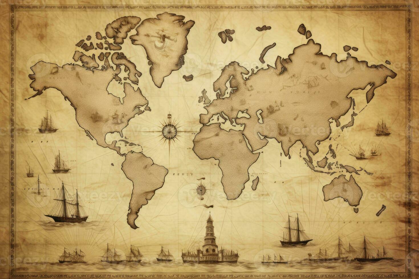 ai generiert großartig detailliert Illustration von das Welt Karte im Jahrgang Stil. ai generiert foto