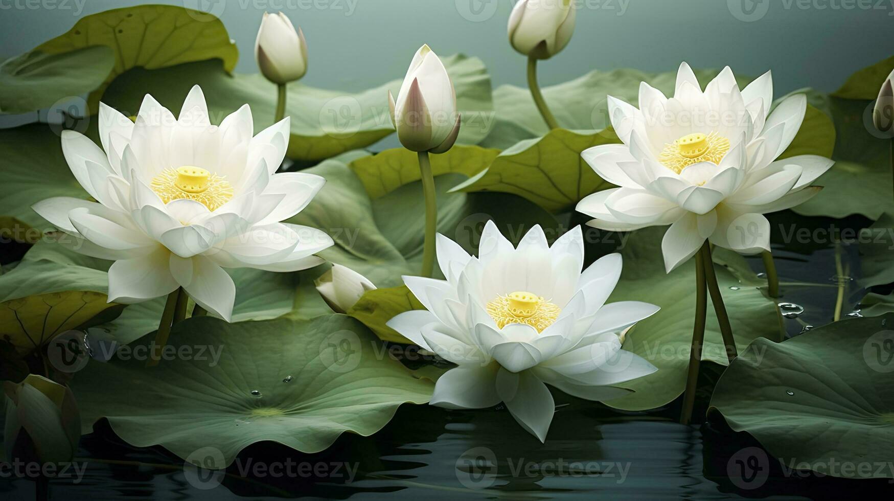 ai generiert Weiß Lotus Blume im Wasser. ai generiert foto