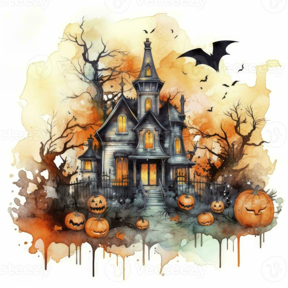 ai generiert Aquarell Halloween Illustration auf Weiß Hintergrund. ai generiert foto