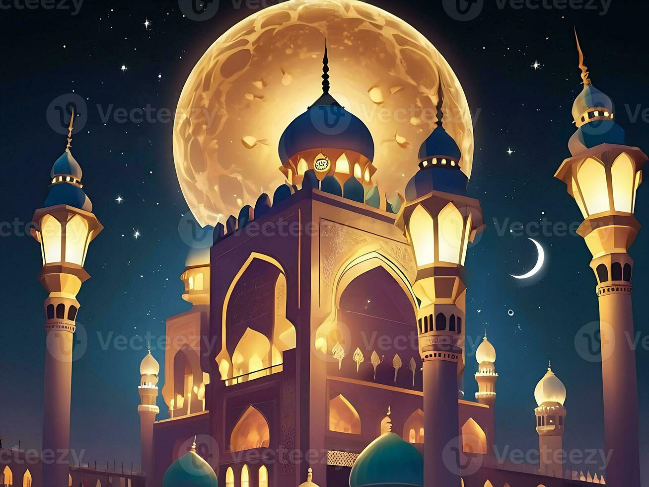 ai generiert Illustration von tolle die Architektur Design von Muslim Moschee Arabisch Laterne von Ramadan Feier. ai generiert foto