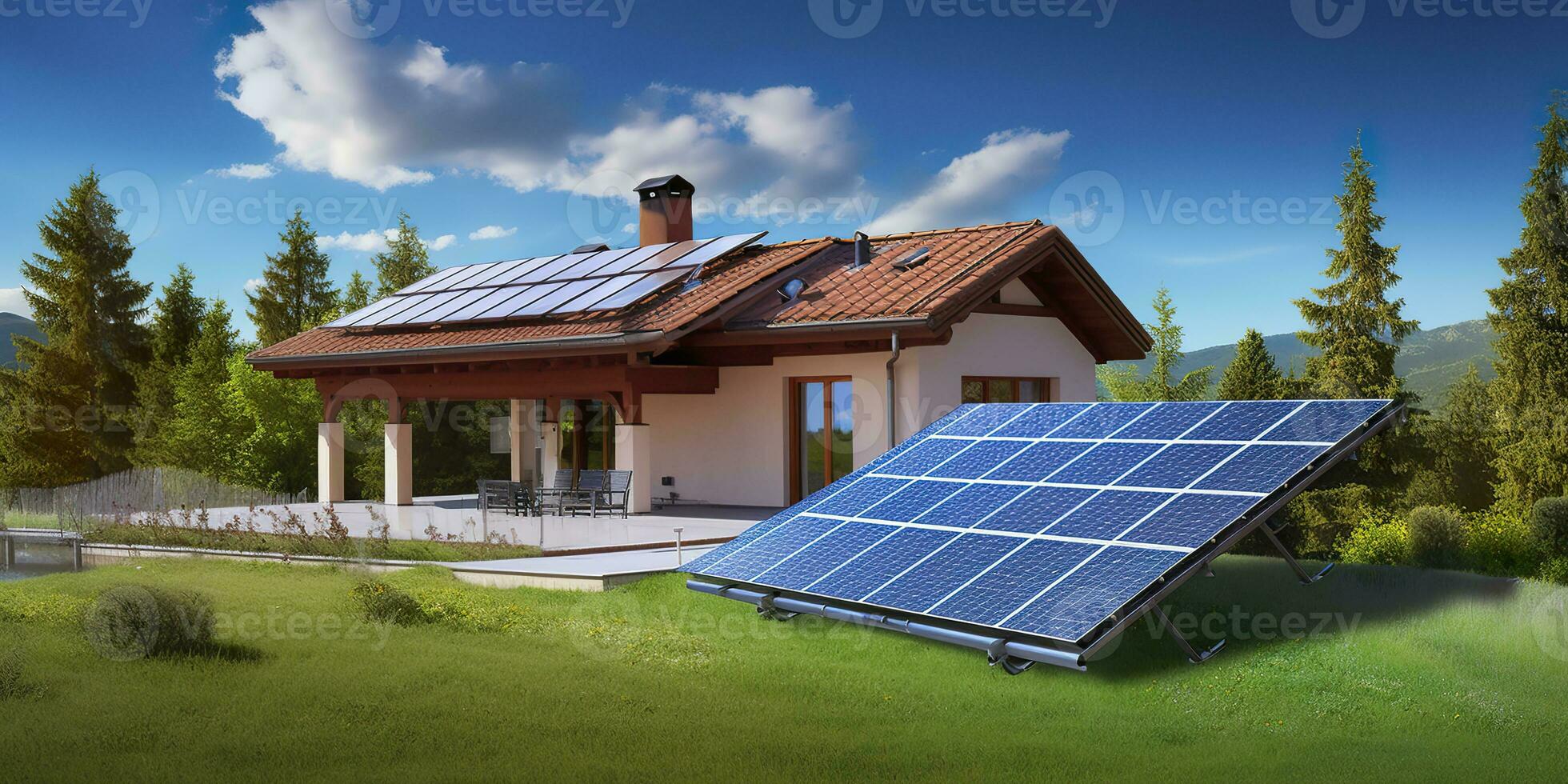 ai generiert Photovoltaik Solar- Tafeln. nachhaltig Energie. ein Mini Leistung Pflanze zum ein heim. generativ ai foto