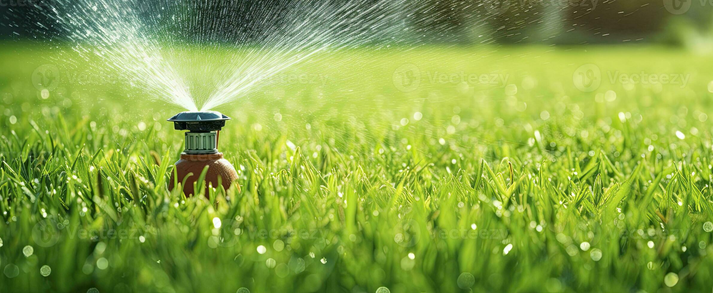 ai generiert automatisch Garten Rasen Sprinkler im Aktion Bewässerung Gras. ai generiert foto