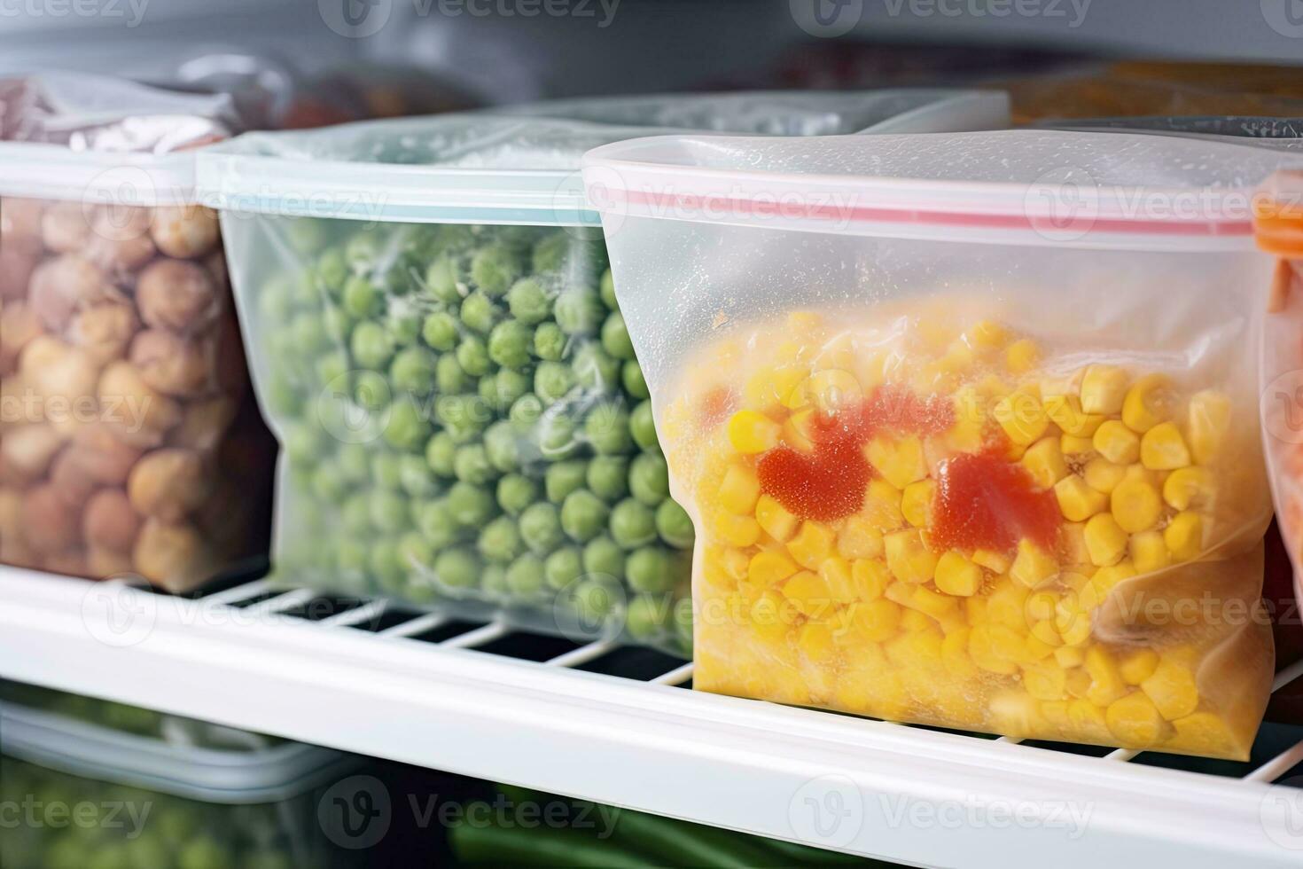 ai generiert gefroren Essen im das Gefrierschrank. gefroren Gemüse. ai generiert foto