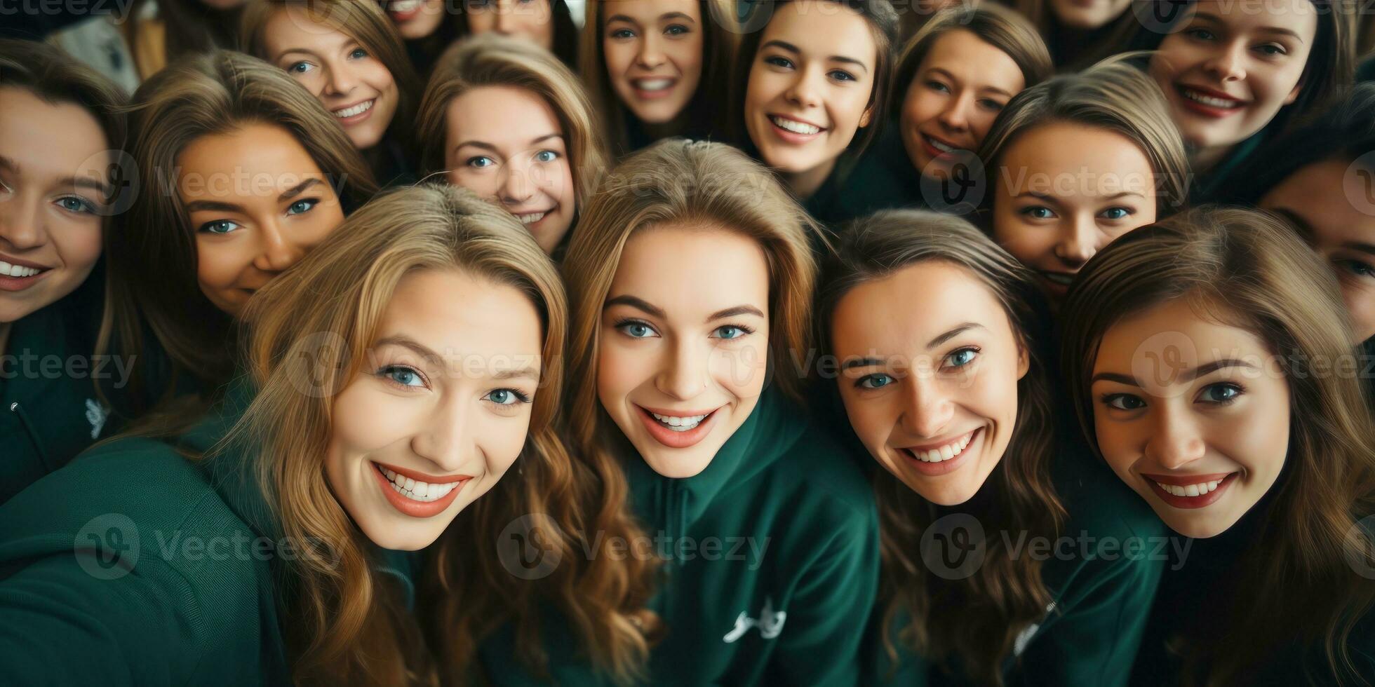 ai generiert ein schließen oben von ein Gruppe von lächelnd Frauen, generativ ai foto