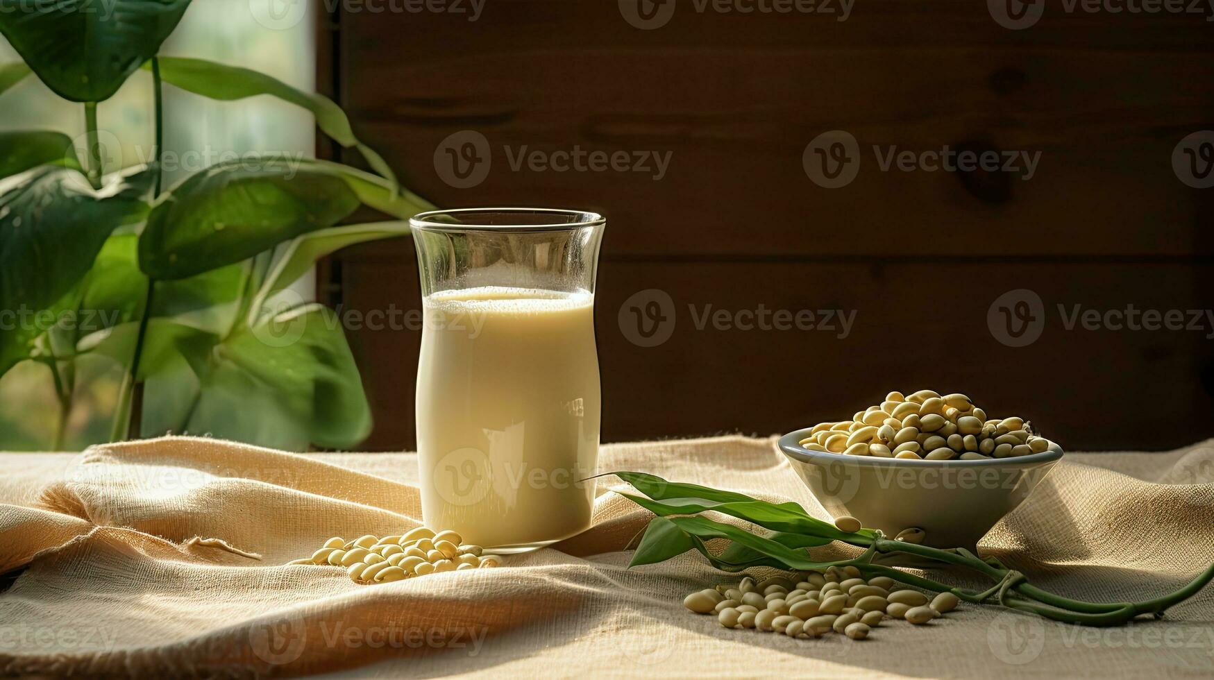 ai generiert köstlich Soja Bohne Milch auf das Tabelle ai generativ foto