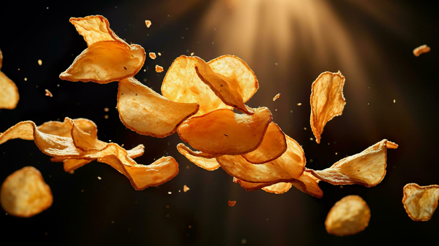 ai generiert Kartoffel Chips schwebend im Luft foto