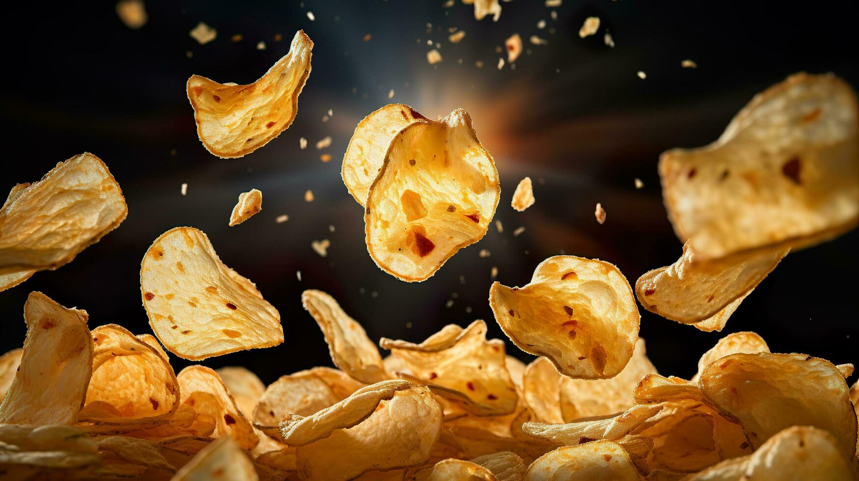 ai generiert Kartoffel Chips schwebend im Luft foto