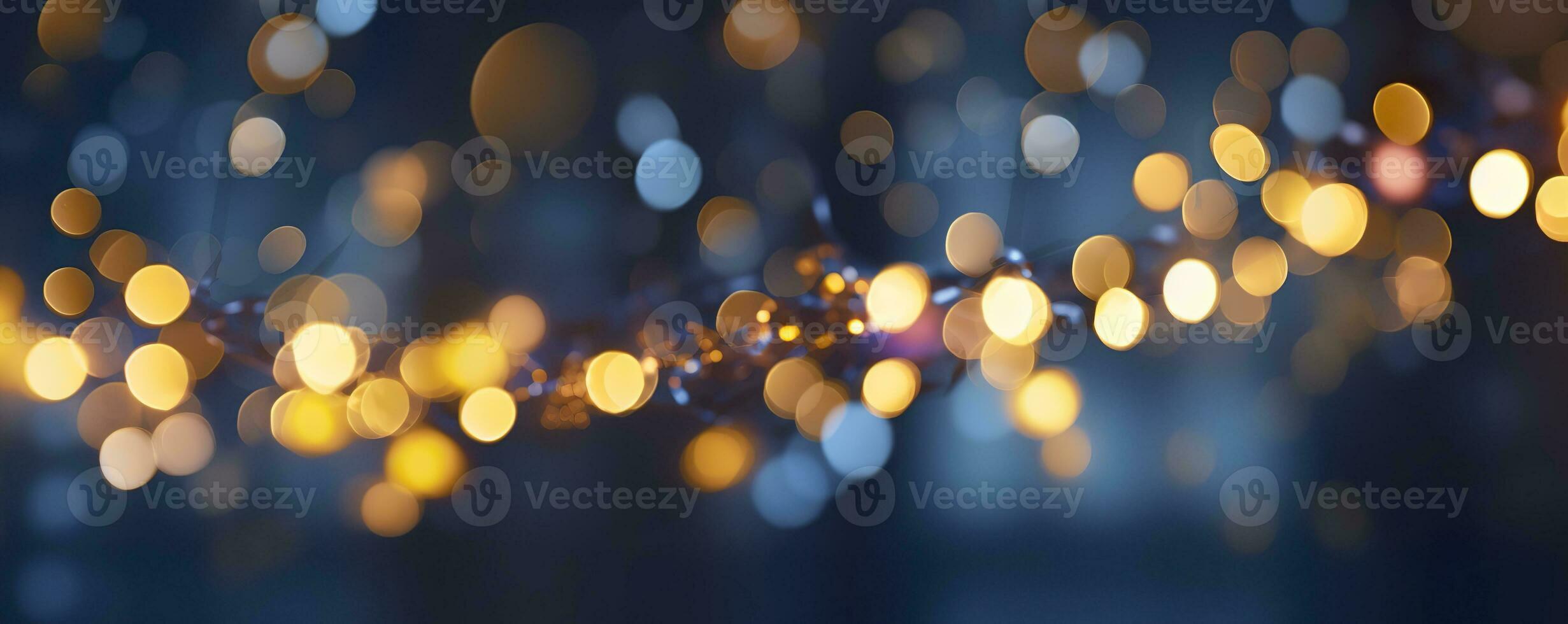 ai generiert Urlaub Erleuchtung und Dekoration Konzept, Weihnachten Girlande Bokeh Beleuchtung Über dunkel Blau Hintergrund. ai generiert foto