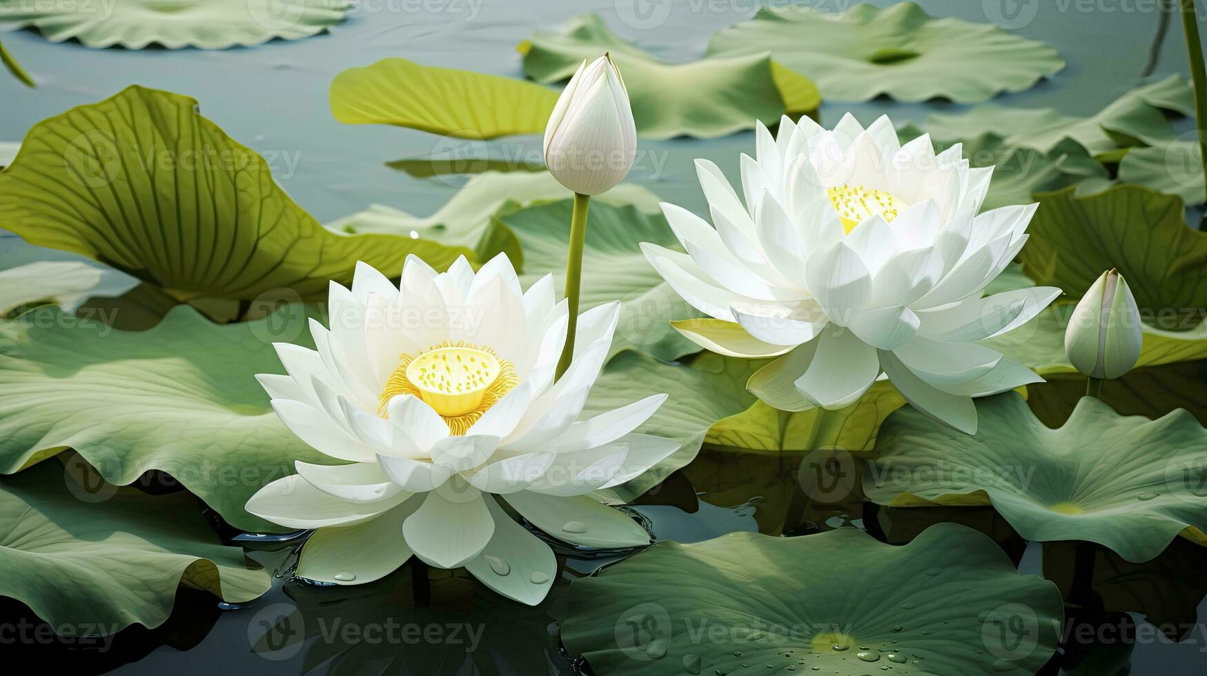 ai generiert Weiß Lotus Blume im Wasser. ai generiert foto