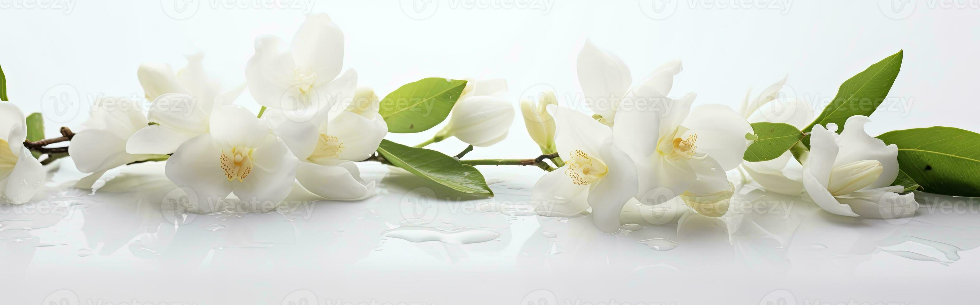 ai generiert Jasmin Blumen auf Weiß Oberfläche. ai generiert foto