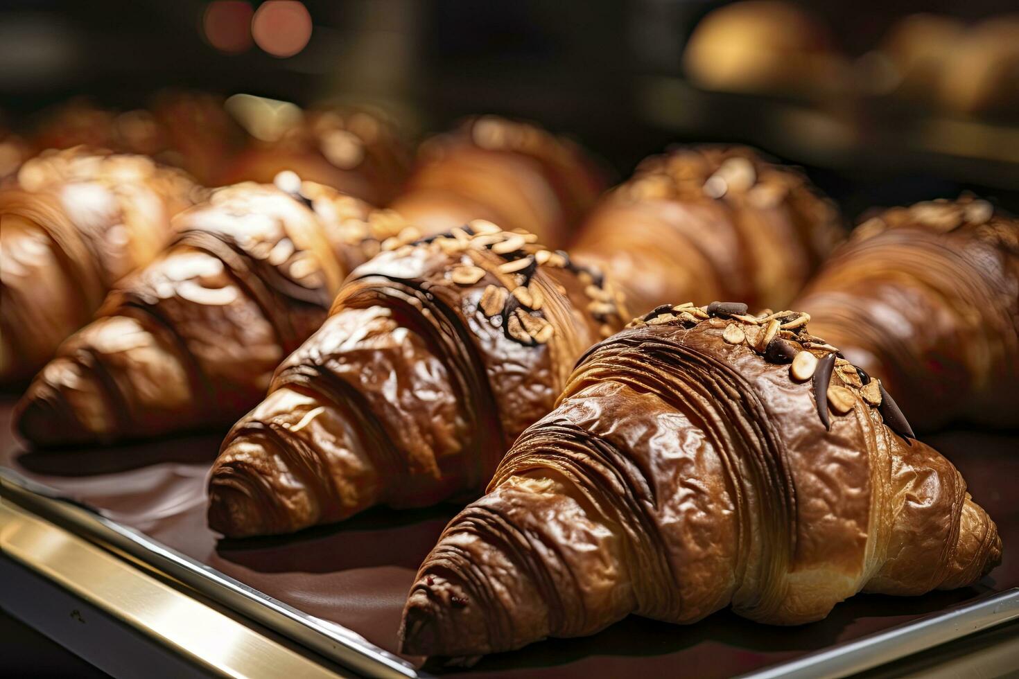 ai generiert Schokolade Croissants im Bäckerei. ai generiert. foto