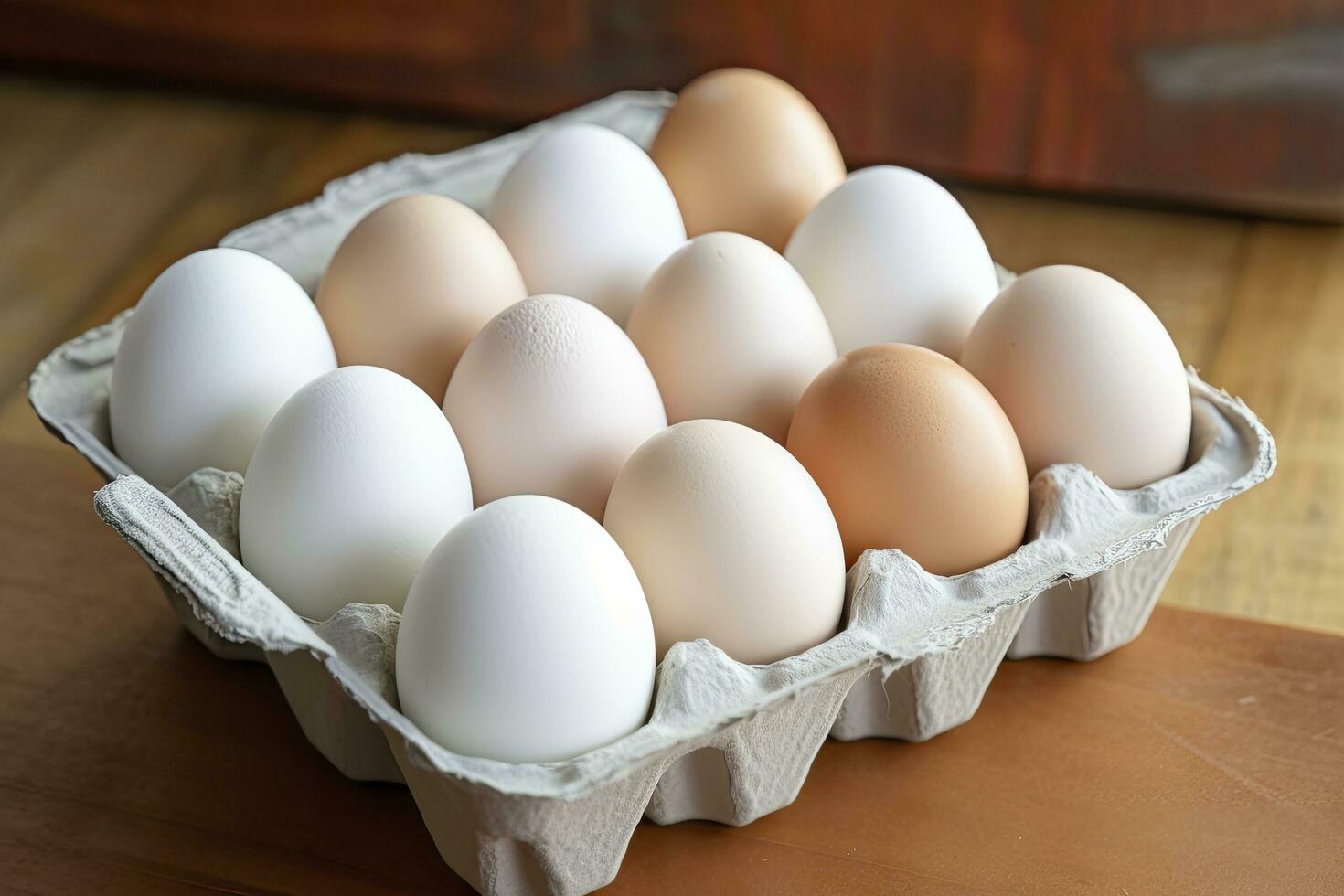 ai generiert schließen oben von öffnen Karton von frisch Geschäft gekauft Weiß Eier. ai generiert foto