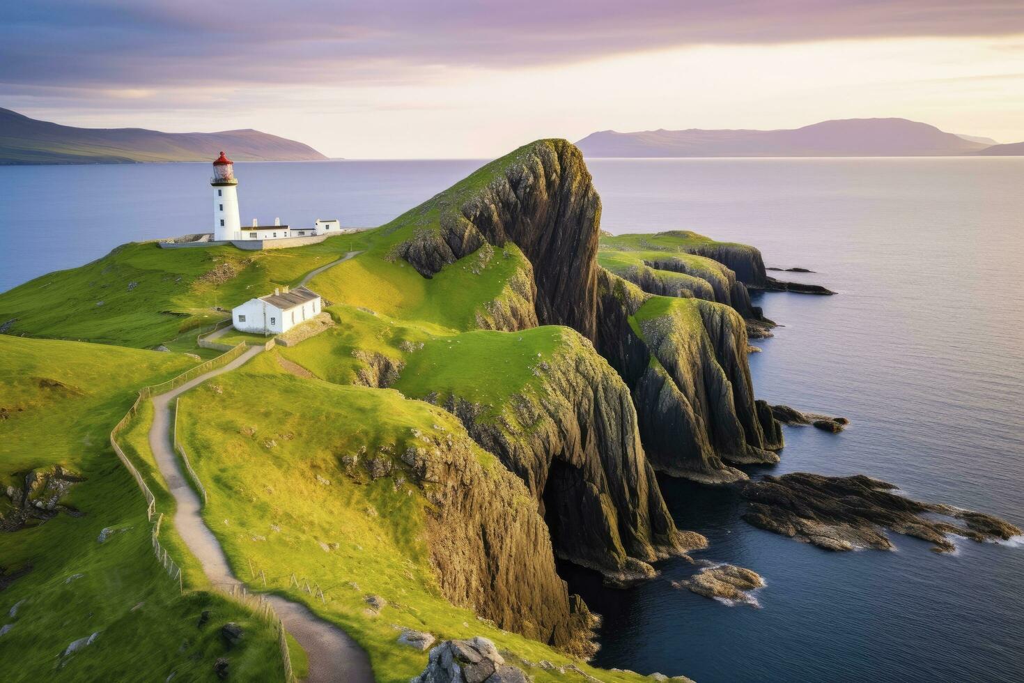 ai generiert Skye Insel Nest Punkt Leuchtturm im Hochland. ai generiert foto