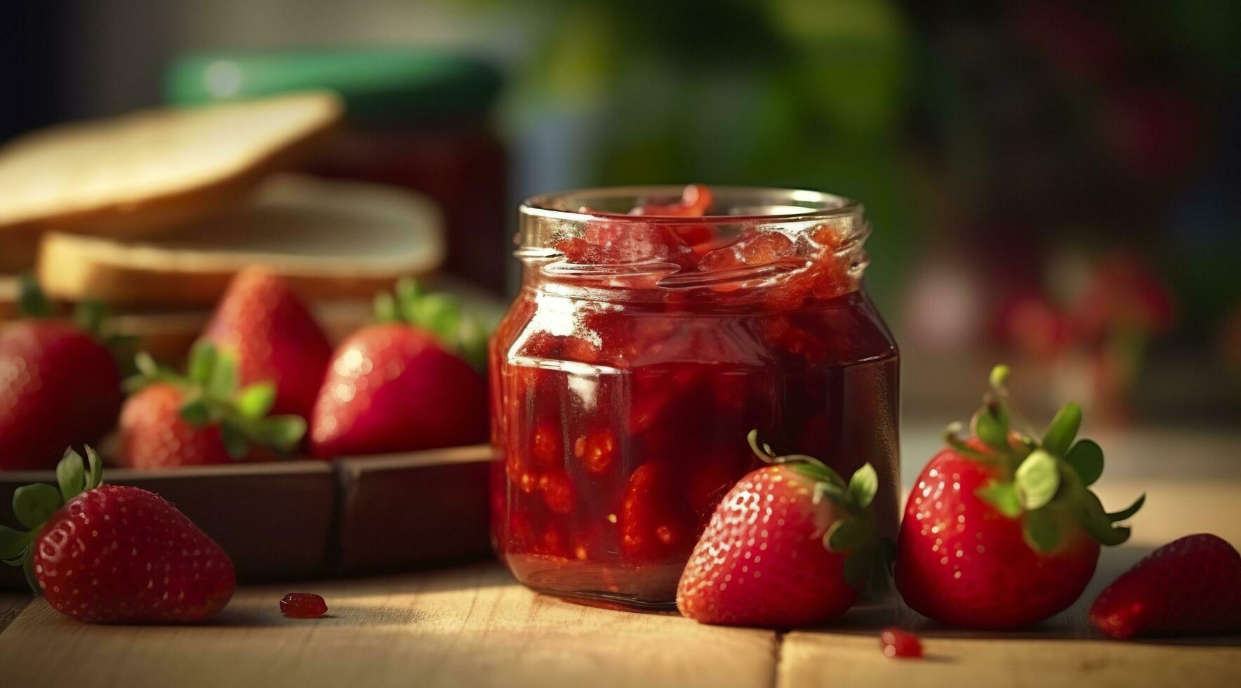 ai generiert Erdbeere Marmelade und frisch Beeren. generativ ai foto