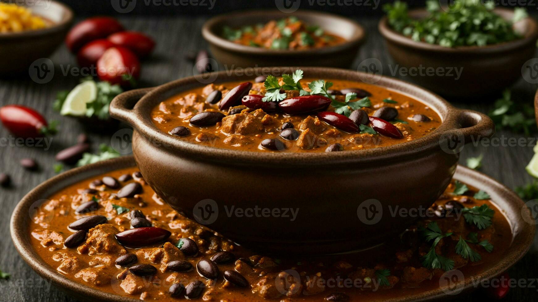 ai generiert Zoomen im auf das perfekt Mischung von Gewürze im Ihre rajma Curry. foto