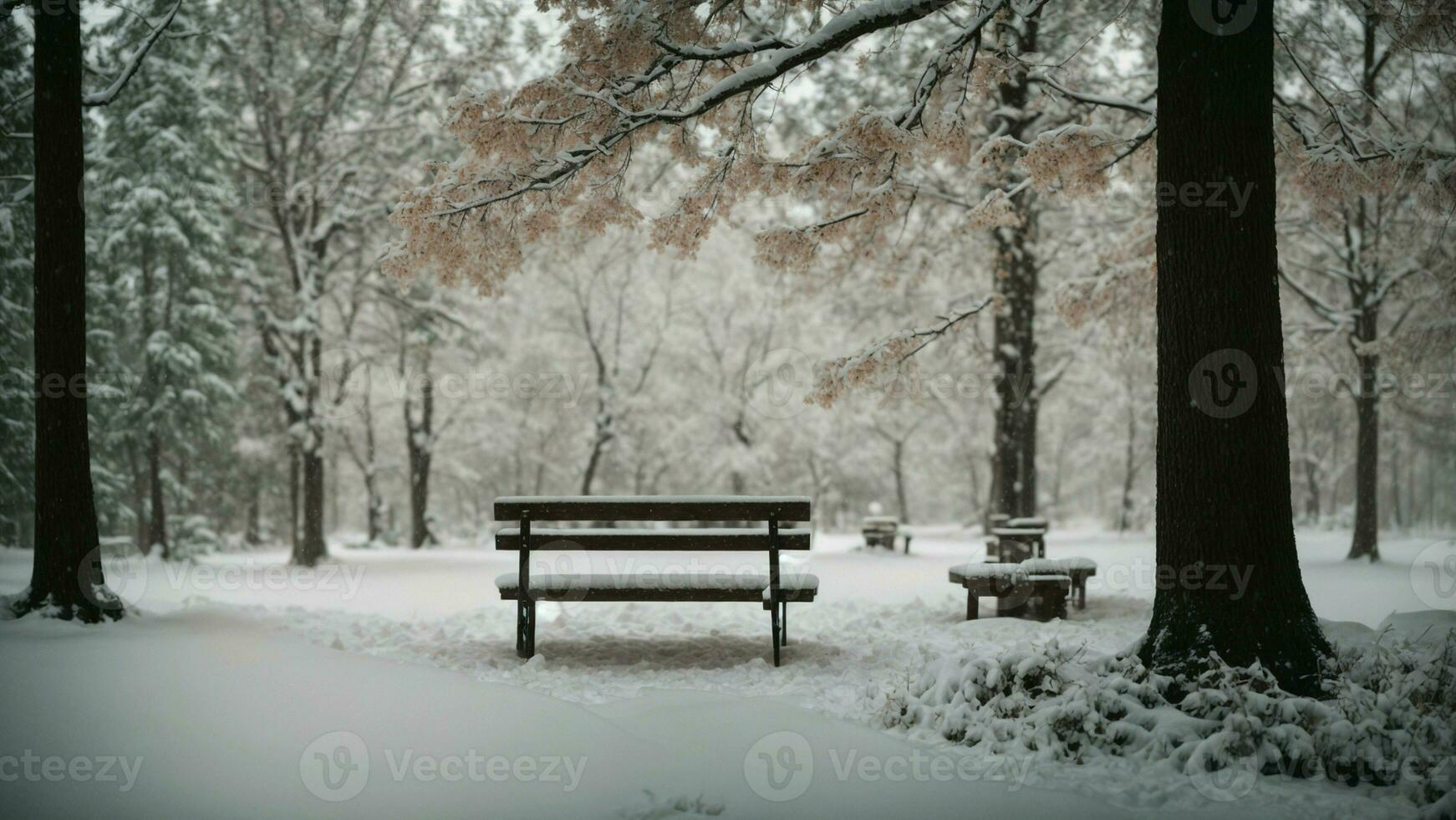 ai generiert Kunst ein Erzählung zentriert um das Leise Kommunikation zwischen Bäume während ein schwer Schneefall. foto