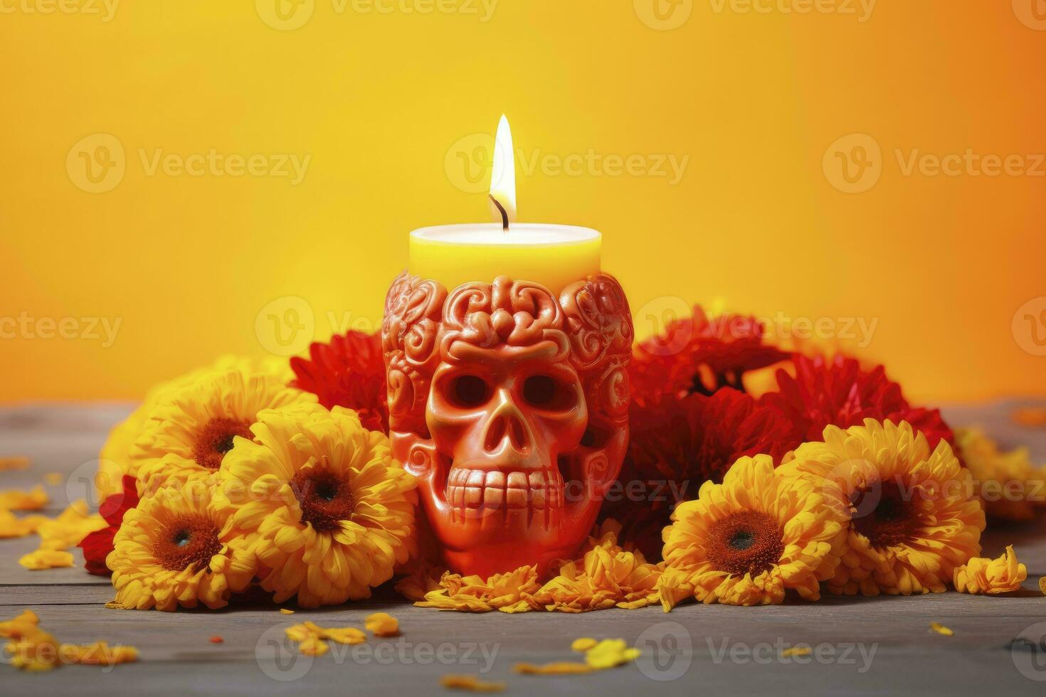 ai generiert Kerzen und Ringelblume Blumen. Tag von das tot Konzept dia de los Muertos. ai generiert foto