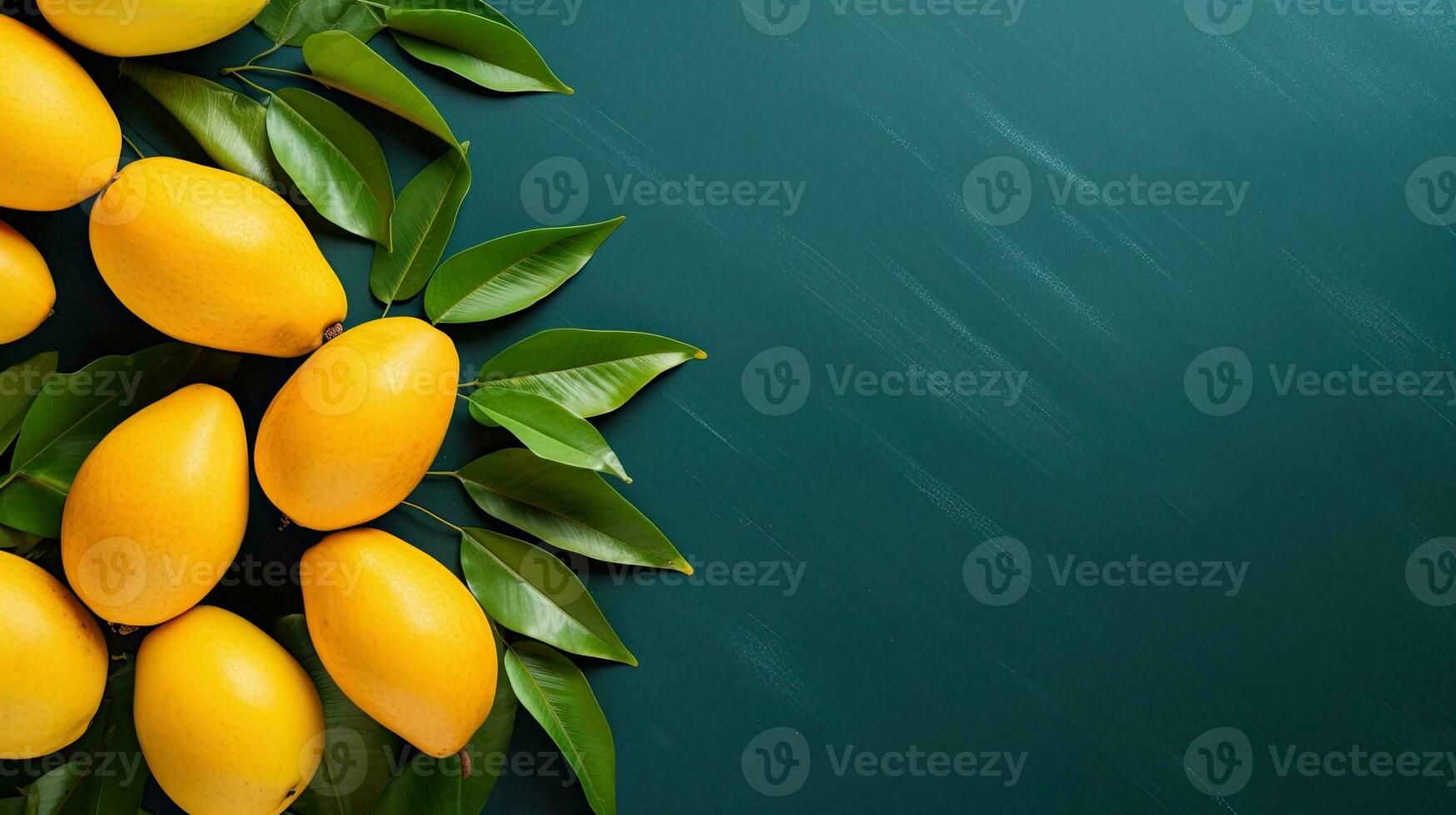 ai generiert Porträt Mango mit Blatt auf das Blau ai generativ foto