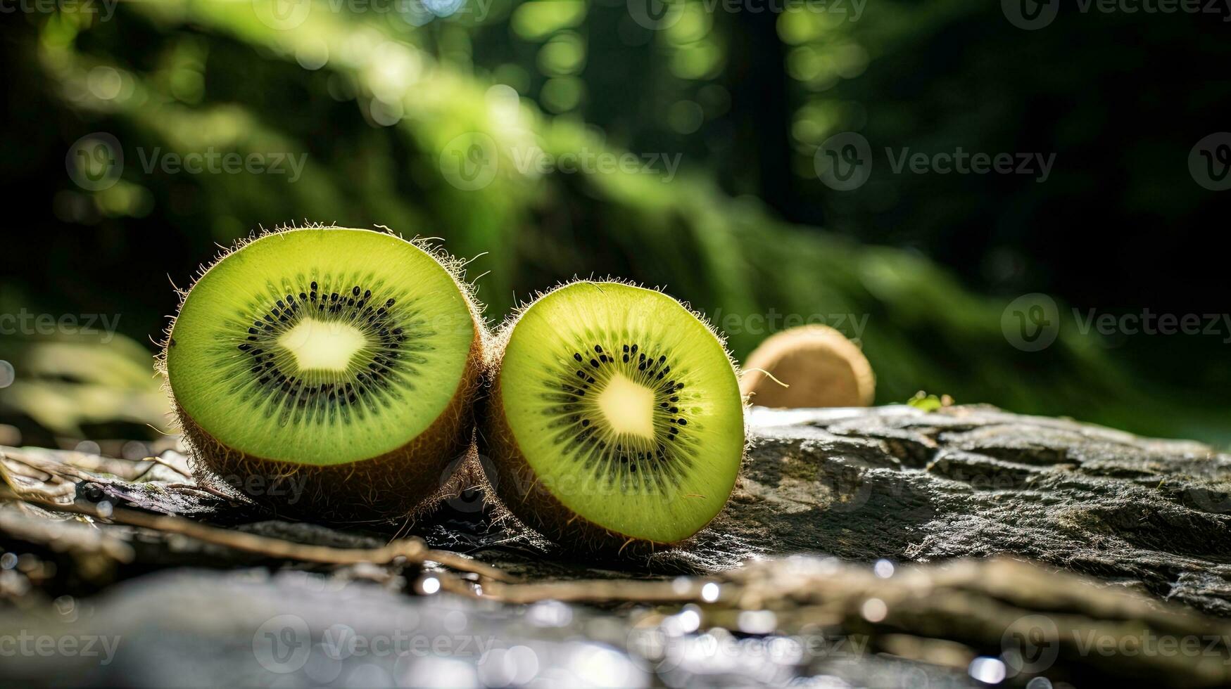 ai generiert Porträt Kiwi Scheibe über das Stein ai generativ foto