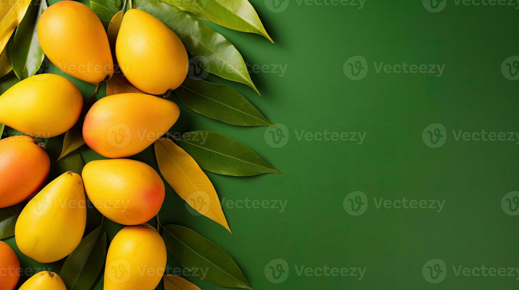 ai generiert Porträt Mango mit Blatt auf das Grün ai generativ foto