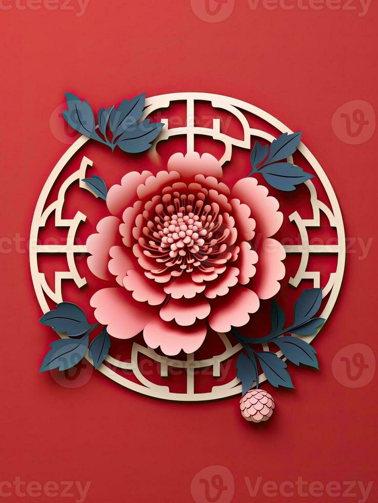 ai generiert Porträt Chinesisch Ornament mit Pfingstrose Blume ai generativ foto