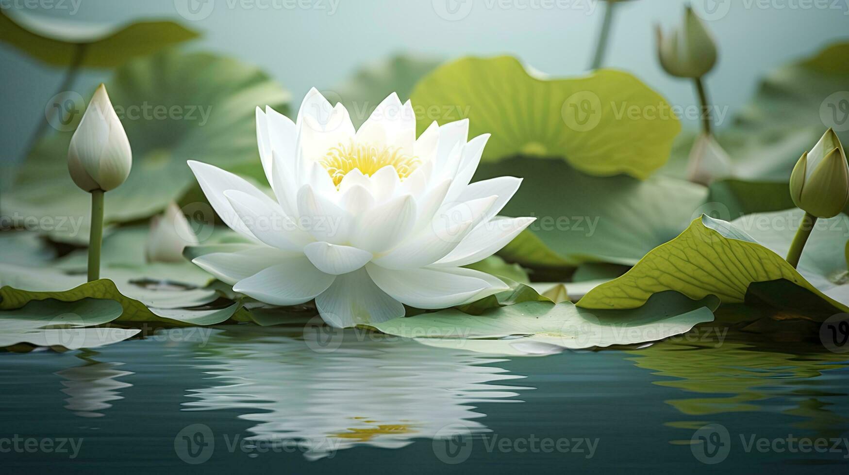 ai generiert Weiß Lotus Blume im Wasser. ai generiert foto